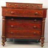 167 - Mahogany Empire Chest with 8 in. turn legs, 7 drawers and column front, 47 in. T, 47 in. W, 22 in. D, ca. 1840