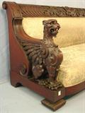 103 - R,J. Horner Mahogany Full Standing Griffin Sofa, Griffins stands 31 in. T, deep carved back, Sofa - 83 in. L, 39 in. T, 30 in. D, all original, ca. 1890. Close view of griffin.