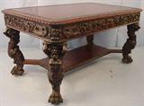 102 - R.J. Horner Mahogany Library Table w full body standing atlas legs, 60 in L, 36 in W, 30 in T, carved all around on 6 in. skirt, ca. 1890, all original.