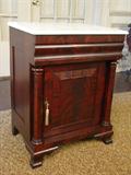 180 - Mahogany Empire Wash Stand with white marble top, column front, 24 in. W, 16 in. D, ca. 1850.