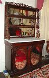 304 - Rococo Rosewood MT Étagère with oval mirrored doors, 77 in. T, 46 in. W, 21 in. D, ca. 1850.