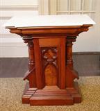 301 - Walnut Victorian Double Wide Pedestal with burl walnut and white marble top, ca. 1870.