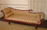 554 - Walnut Victorian Recamier with gold striped upholstery, 81 in. L, 31 in. T, 36 in. D, ca. 1870.