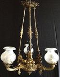 709 - Bronze Victorian Hanging Light Fixture with figures, ca. 1880.