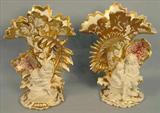 69 - Rare Pair of Old Paris Vases with Parian Figures, 11 in. T, depicting story of Uncle Tom's Cabin, ca. 1880.