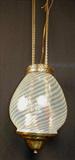 79 - Victorian Hanging Light Fixture with swirl blue opalescent shade, ca. 1900.