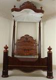 10 - Mahogany Half Tester Plantation Bed, queen size, pierced carved crown, Att. To William McCracken, 58in. W, 78in. L, 9ft. 11in. T, ca. 1845.