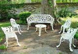 147 - 6 pc. Cast Iron Lawn Furniture, Sofa, 4 chairs, and table, grape pattern, very heavy.