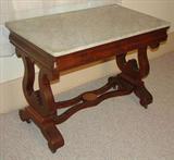 123 - Large Crotch Mahogany Empire Center Table with marble top.