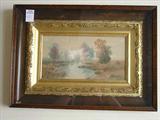 562 - Victorian Gold Frame Shadow Box Painting of landscape.