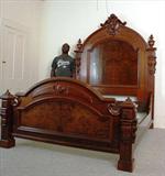 701 - Walnut Victorian High Back Bed att. to Thomas Brooks, 83 in. L x 62 in. W x 7ft. T.