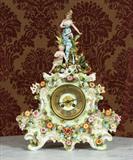 715 - Dresden Figural Porcelain Mantle Clock, 19 in. T, 14 in. W, ca. 1860.