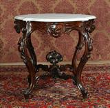714 - Meeks Rosewood Rococo Stanton Hall Marble Top Center Parlor Table, 40 in. L, 30 in. W, great condition, ca. 1850.