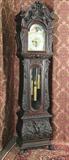 716 - Oak Heavily Carved Grandfather Clock by R.J. Horner of N.Y., 9 tube, 8ft. 10in. T, ca. 1900.