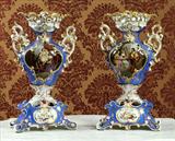 717 - Pair of Old Paris Vases, Blue, 19 in. T, 11 in. W, ca. 1880.