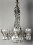 712 - Antique Leaded 6 Arm Crystal Chandelier with cut glass gasolier shades, 4ft. T, 4 Ft. W.
