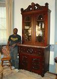 103 - Walnut Victorian Gothic Style Secretary, original finish, fantastic crest, ca. 1860.