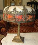 979 - Panel Stain Glass Lamp, 20in. T, 15in. Dia. Shade, Att. To Miller, ca. 1910.