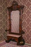 729 - Large Walnut Victorian Hall Tree, marble top, original metal pans, 8ft. 3in. T, 4ft. W, ca. 1860