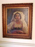 183 - Victorian Oil on Canvas of Dutch Girl with Vail, 34 in. x 39 in. frame size, in original gold frame, ca. 1860.
