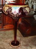 736 - Tall Cranberry Center Piece with applied gold decoration, 20in. T, 12in. W, shape of wine glass, ca. 1900.