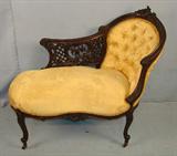 206 - Rosewood French Rococo Recamier with gold upholstery, 33in. T, 33in. L, 17in. D, ca. 1855.