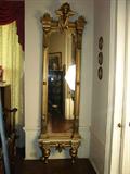 138 - Tall Victorian Pier Mirror with Ansonia heads, marble top base.