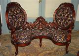 315a - Mahogany Rococo Courting Bench, very unusual shape, att. To Charles Boudoir, ca. 1845.
