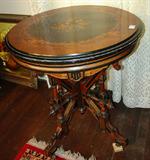721 - Round Rosewood Inlay Parlor Table, 30in. T, 28in. In dia., Att. to Herter Brothers.