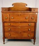 511 - Period Mahogany Federal Whiskey Chest, inlay drawers, original pulls, turn legs, 59 in. T, 48 in. W, 21 in. D, ca. 1810.