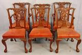 310 - Set of 6 Mahogany Chippendale Dining Chairs, 2 arms, leather seats, 39in. T backs, 34in. W, 19in. D, ball and claw feet, ca. 1890.