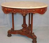 311 - Round Victorian Marble Top Walnut Center Table, 36in. Dia., ca. 1875.