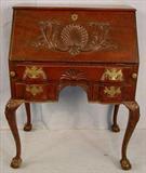 316 - Small Ladies Chippendale Writing Desk with carving on writing lid, ball and claw feet, 40in. T, 29in. W, 22in. D.