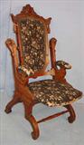 319 - Walnut Victorian Folding Chair, burl trim, 39in. T, 22in. W, 21in. D, black floral upholstery, ca. 1870.