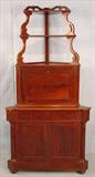 328 - Walnut Victorian Corner Cabinet Étagère with writing desk, 75in. T, 37in. W, 26in. D, ca. 1880.