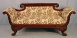 305 - Federal Style Mahogany Love Seat, carved winged legs and claw feet, 34in. T, 77in. L, 26in. D with floral upholstery, ca. 1880.
