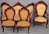 102 - Rosewood Rococo Love Seat, Rosalie with Grapes, pattern by J.H. Belter, beige color, Sofa, 38in. T, 62in. W, 20in. D, ca. 1855.
103 - Pair of Rosewood Rococo Side Parlor Chairs, Rosalie with Grapes pattern by J.H. Belter, ca. 1855, 35in. T, 19in. W, 18in. D.
104 - Rosewood Rococo Arm Parlor Chair, Rosalie with Grapes pattern by J.H. Belter, beige color upholstery, 42in. T, 25in. W, 23in. D, ca. 1855.