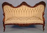 102 - Rosewood Rococo Love Seat, Rosalie with Grapes pattern by J.H. Belter, beige color, 38in. T, 62in. W, 20in. D, ca. 1855.