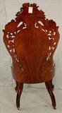 106 - Rosewood Rococo Laminated Parlor Side Chair, fountain elms pattern, green and gold silk upholstery, by J.H. Belter, 38in. T, 19in. W, 17in. D, ca. 1850, back view of chair.