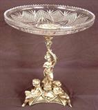 110 - Victorian Silver Center Piece with cupid base and 12in. Cut glass center bowl, 14in. T, ca. 1890.