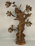 108 - Large Art Nouveau Metal Newel Post Lamp with 5 lights, 39in. T, 25in. W, 11in. D, ca. 1900.