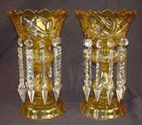 206 - Pair of Amber Colored Mantle Lusters, 12in. T, 7in. Dia, ca. 1900.