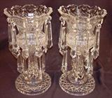 207 - Pair of Clear Crystal Mantle Lusters with double ring of prisms, 17in. T, 9in. Dia., ca. 1900.