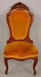 213 - Rosewood Rococo Parlor Chair by J.H. Belter, rosalie without grapes, gold upholstery, ca. 1855, 38in. T, 18in. W, 18in. D.