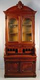 218 - Oversized Walnut Victorian Cylinder Roll Secretary Desk, burl trim, 114in. T, 48in. W, 26in. D, mint condition, ca. 1860.