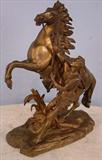215 - Antique Bronze Statue of horse and man, 20in. T, 14in. W, 8in. D, ca. 1920
