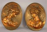 224 - Pair of Bronze Art Nouveau Plaques with ladies faces, 14in. T, 10in. W, ca. 1910