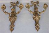 231 - Matching Pair of Cast Brass Wall Sconces with cupids holding 2 candles, 22in. T, 12in. W, ca. 1920