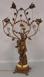 233 - Spelter Art Nouveau Newel Post Lamp with 4 lights and winged angels, 36in. T, 23in. W, ca. 1915