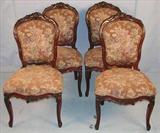 506 - Set of 4 Rosewood Rococo Side Parlor Chairs, brown floral upholstery, ca. 1855